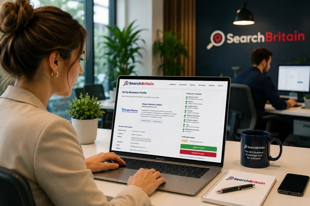 SearchBritain team member using the SearchBritain business search platform to find trusted UK businesses.